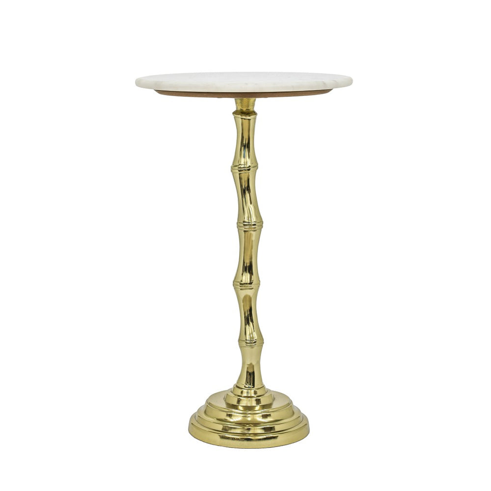 English Elm Gold Marble Top Accent Table with Sculptural Bamboo Aluminum Base for Living Room B346P515495