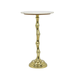 English Elm Gold Marble Top Accent Table with Sculptural Bamboo Aluminum Base for Living Room B346P515495