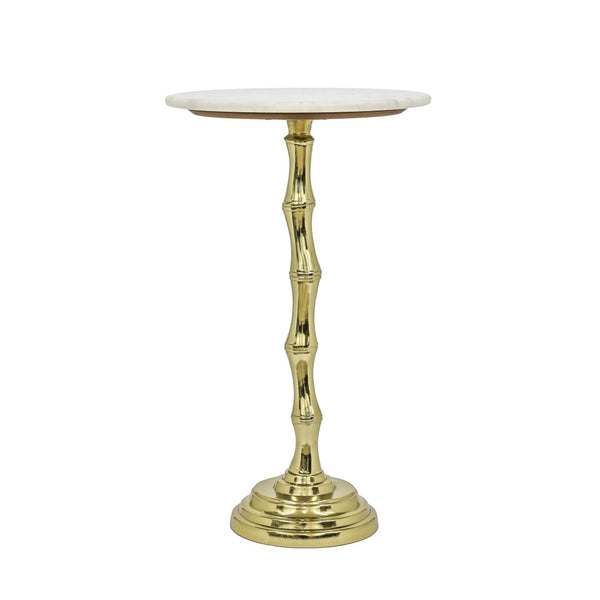 English Elm Gold Marble Top Accent Table with Sculptural Bamboo Aluminum Base for Living Room B346P515495