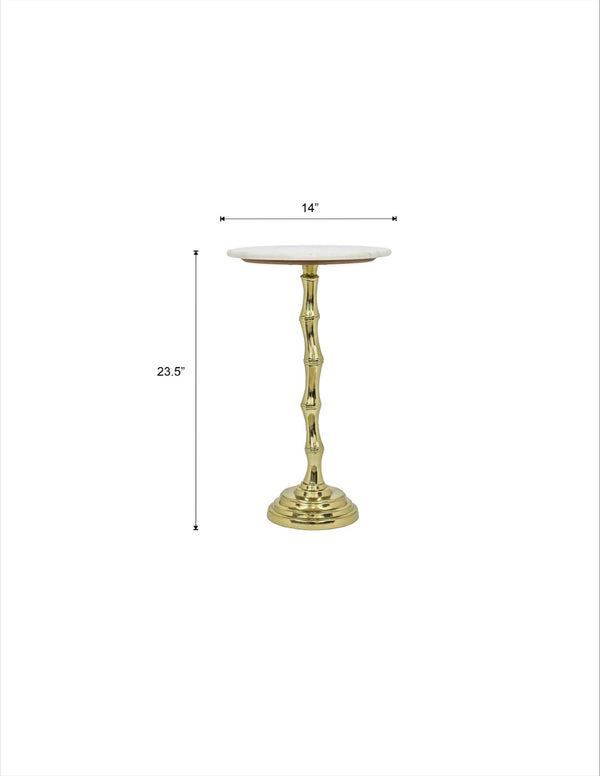 English Elm Gold Marble Top Accent Table with Sculptural Bamboo Aluminum Base for Living Room B346P515495