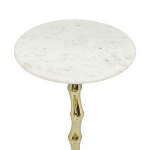 English Elm Gold Marble Top Accent Table with Sculptural Bamboo Aluminum Base for Living Room B346P515495