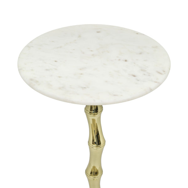 English Elm Gold Marble Top Accent Table with Sculptural Bamboo Aluminum Base for Living Room B346P515495