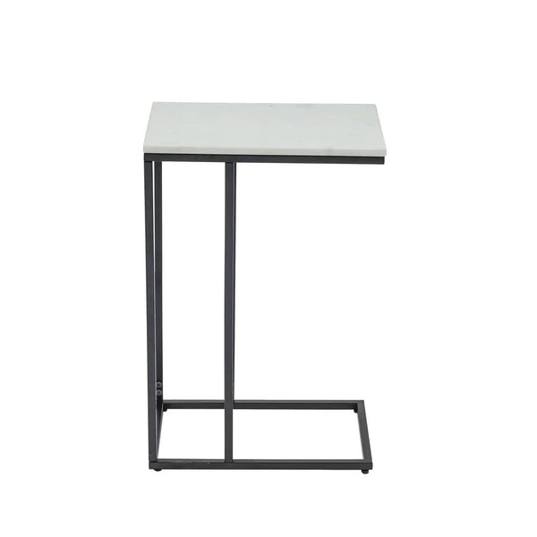 English Elm C Shaped Sofa Side Table White Marble Top Matte Black Metal Frame Living Room B346P515496