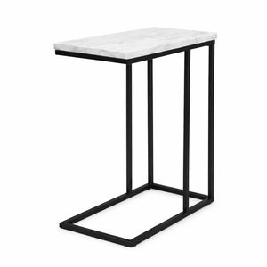English Elm C Shaped Sofa Side Table White Marble Top Matte Black Metal Frame Living Room B346P515496
