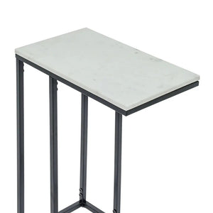 English Elm C Shaped Sofa Side Table White Marble Top Matte Black Metal Frame Living Room B346P515496