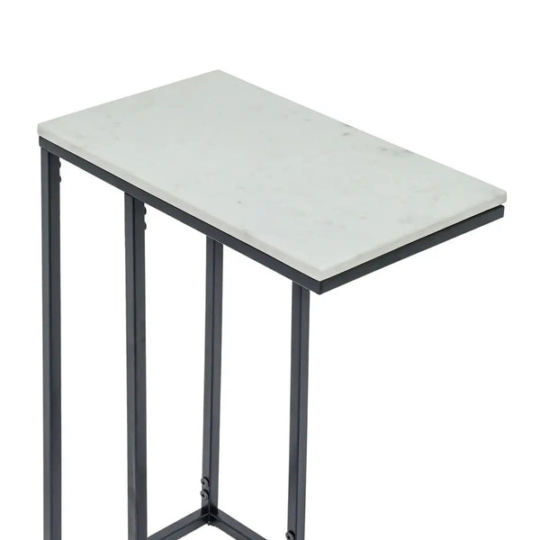 English Elm C Shaped Sofa Side Table White Marble Top Matte Black Metal Frame Living Room B346P515496