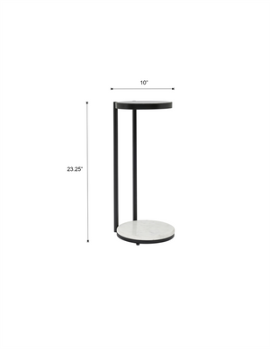 English Elm Black Metal Drink Table with Glass Top and Marble Base for Modern Living Spaces B346P515497