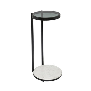 English Elm Black Metal Drink Table with Glass Top and Marble Base for Modern Living Spaces B346P515497