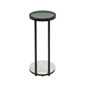 English Elm Black Metal Drink Table with Glass Top and Marble Base for Modern Living Spaces B346P515497