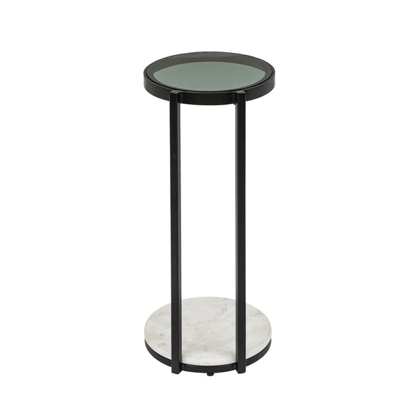 English Elm Black Metal Drink Table with Glass Top and Marble Base for Modern Living Spaces B346P515497