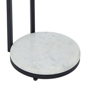 English Elm Black Metal Drink Table with Glass Top and Marble Base for Modern Living Spaces B346P515497