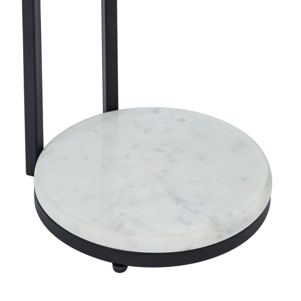 English Elm Black Metal Drink Table with Glass Top and Marble Base for Modern Living Spaces B346P515497