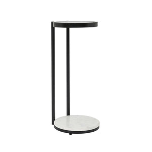 English Elm Black Metal Drink Table with Glass Top and Marble Base for Modern Living Spaces B346P515497