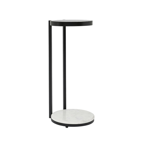 English Elm Black Metal Drink Table with Glass Top and Marble Base for Modern Living Spaces B346P515497