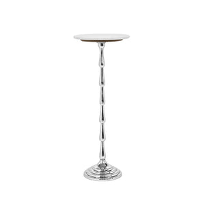 English Elm Silver Aluminum Marble Top Drink Table Slim Modern Accent for Living Room or Bedroom B346P515498