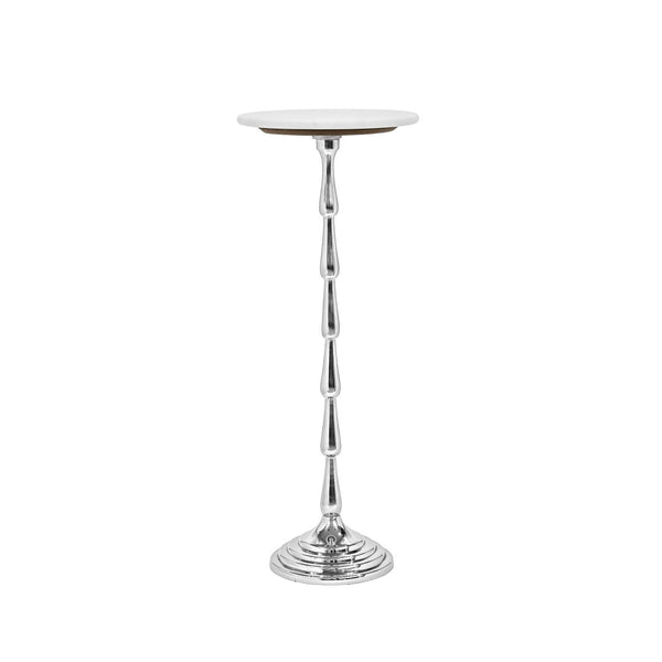 English Elm Silver Aluminum Marble Top Drink Table Slim Modern Accent for Living Room or Bedroom B346P515498
