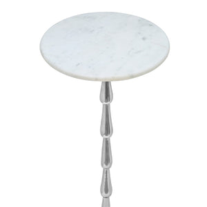 English Elm Silver Aluminum Marble Top Drink Table Slim Modern Accent for Living Room or Bedroom B346P515498