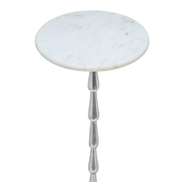 English Elm Silver Aluminum Marble Top Drink Table Slim Modern Accent for Living Room or Bedroom B346P515498