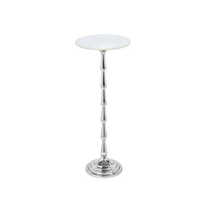 English Elm Silver Aluminum Marble Top Drink Table Slim Modern Accent for Living Room or Bedroom B346P515498