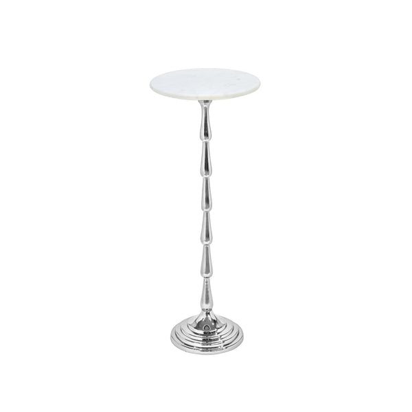 English Elm Silver Aluminum Marble Top Drink Table Slim Modern Accent for Living Room or Bedroom B346P515498