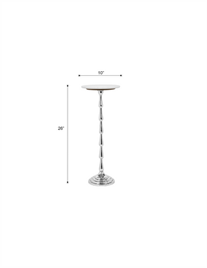 English Elm Silver Aluminum Marble Top Drink Table Slim Modern Accent for Living Room or Bedroom B346P515498