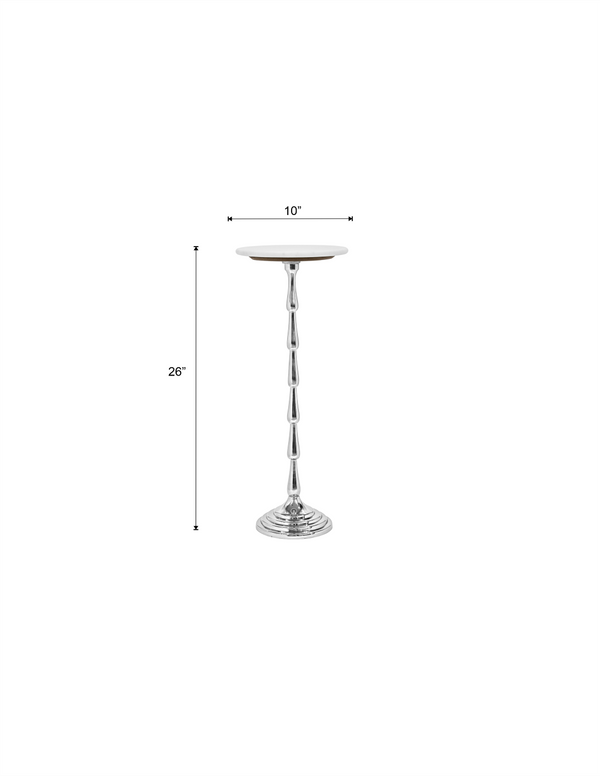 English Elm Silver Aluminum Marble Top Drink Table Slim Modern Accent for Living Room or Bedroom B346P515498
