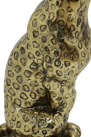 English Elm Leopard Sculptural Gold Cast Aluminum End Table with Clear Glass Top for Living Room B346P515500