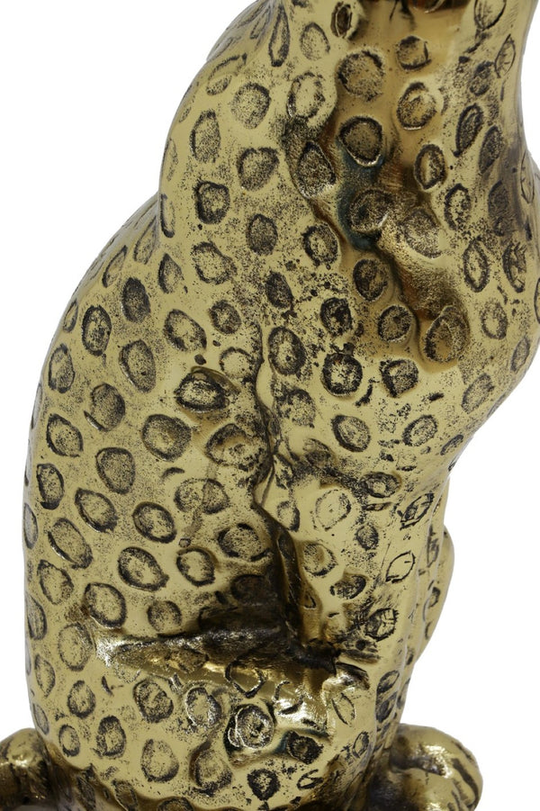 English Elm Leopard Sculptural Gold Cast Aluminum End Table with Clear Glass Top for Living Room B346P515500