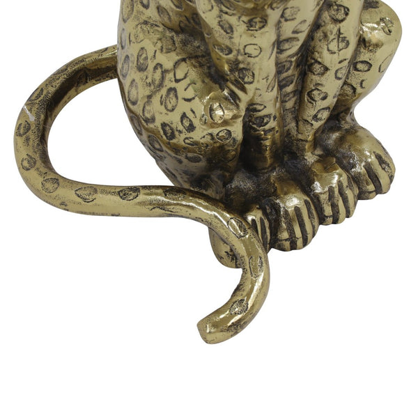English Elm Leopard Sculptural Gold Cast Aluminum End Table with Clear Glass Top for Living Room B346P515500
