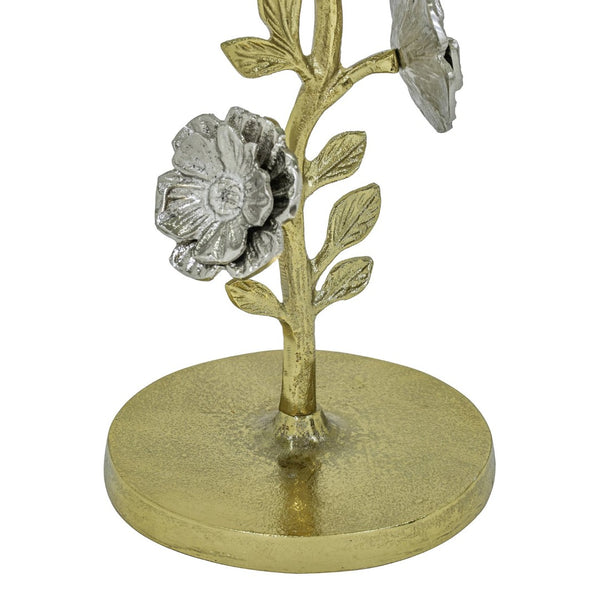 English Elm Flower Sculptural Gold Aluminum Side Table with Tempered Glass Top for Glam Living Rooms B346P515501