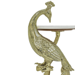 English Elm Peacock Sculptural Cast Aluminum Side Table with White Marble Top for Glam Living Spaces Gold B346P515502