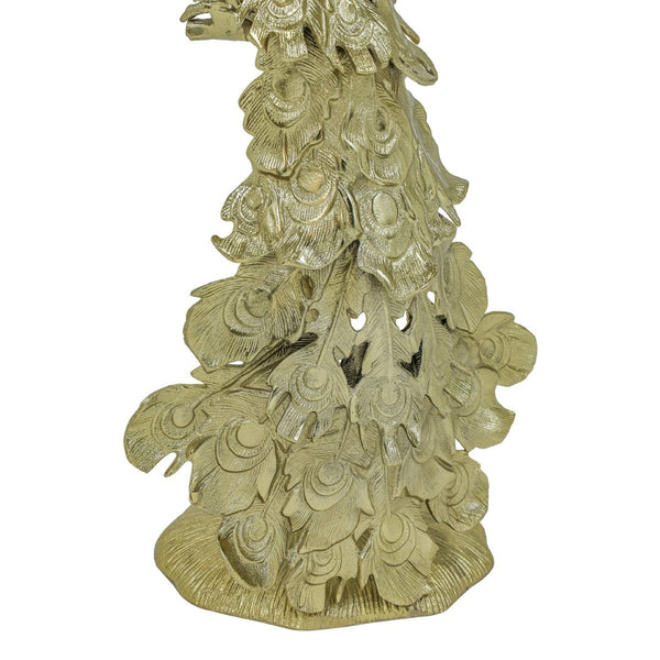 English Elm Peacock Sculptural Cast Aluminum Side Table with White Marble Top for Glam Living Spaces Gold B346P515502