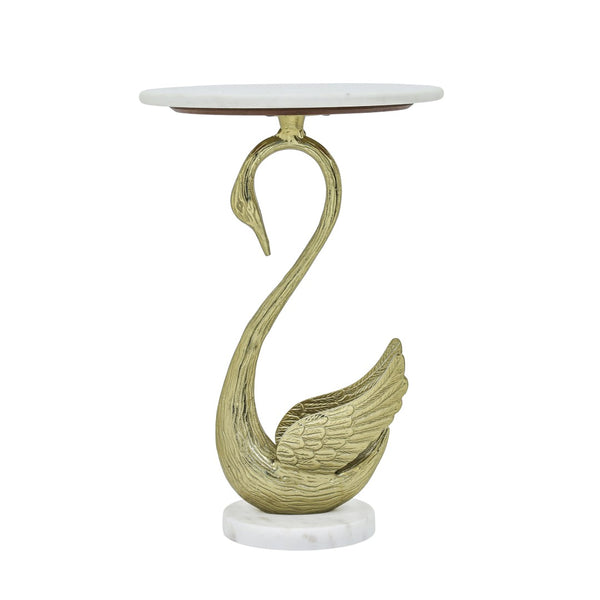 English Elm Horse Sculptural Side Table White Marble Top Gold Aluminum Base Glam Living Room Accent B346P515503