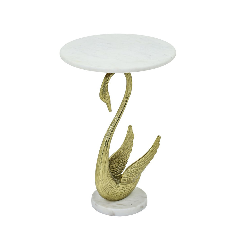 English Elm Horse Sculptural Side Table White Marble Top Gold Aluminum Base Glam Living Room Accent B346P515503