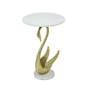 English Elm Horse Sculptural Side Table White Marble Top Gold Aluminum Base Glam Living Room Accent B346P515503