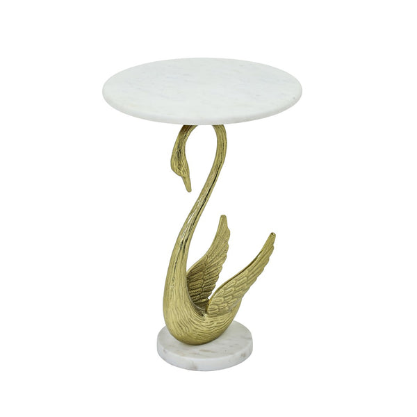 English Elm Horse Sculptural Side Table White Marble Top Gold Aluminum Base Glam Living Room Accent B346P515503