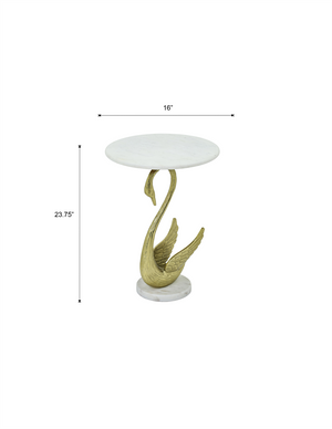 English Elm Horse Sculptural Side Table White Marble Top Gold Aluminum Base Glam Living Room Accent B346P515503