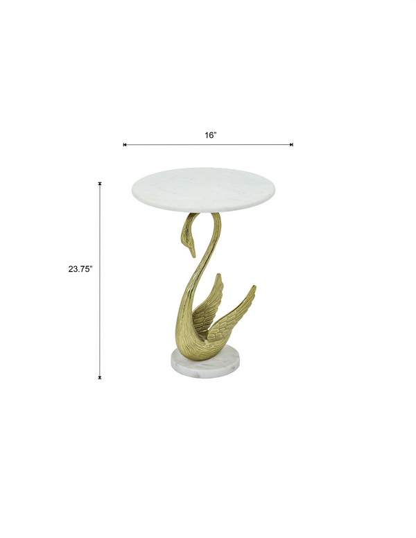 English Elm Horse Sculptural Side Table White Marble Top Gold Aluminum Base Glam Living Room Accent B346P515503