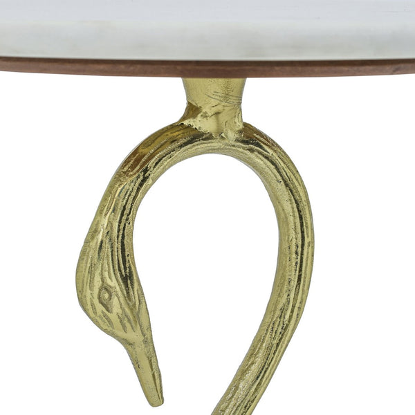 English Elm Horse Sculptural Side Table White Marble Top Gold Aluminum Base Glam Living Room Accent B346P515503