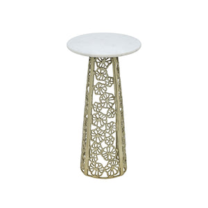 English Elm Gold Aluminum Cut-out Base Side Table with Genuine Marble Top for Glam Living Rooms B346P515504