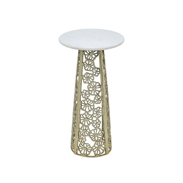 English Elm Gold Aluminum Cut-out Base Side Table with Genuine Marble Top for Glam Living Rooms B346P515504