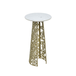 English Elm Gold Aluminum Cut-out Base Side Table with Genuine Marble Top for Glam Living Rooms B346P515504