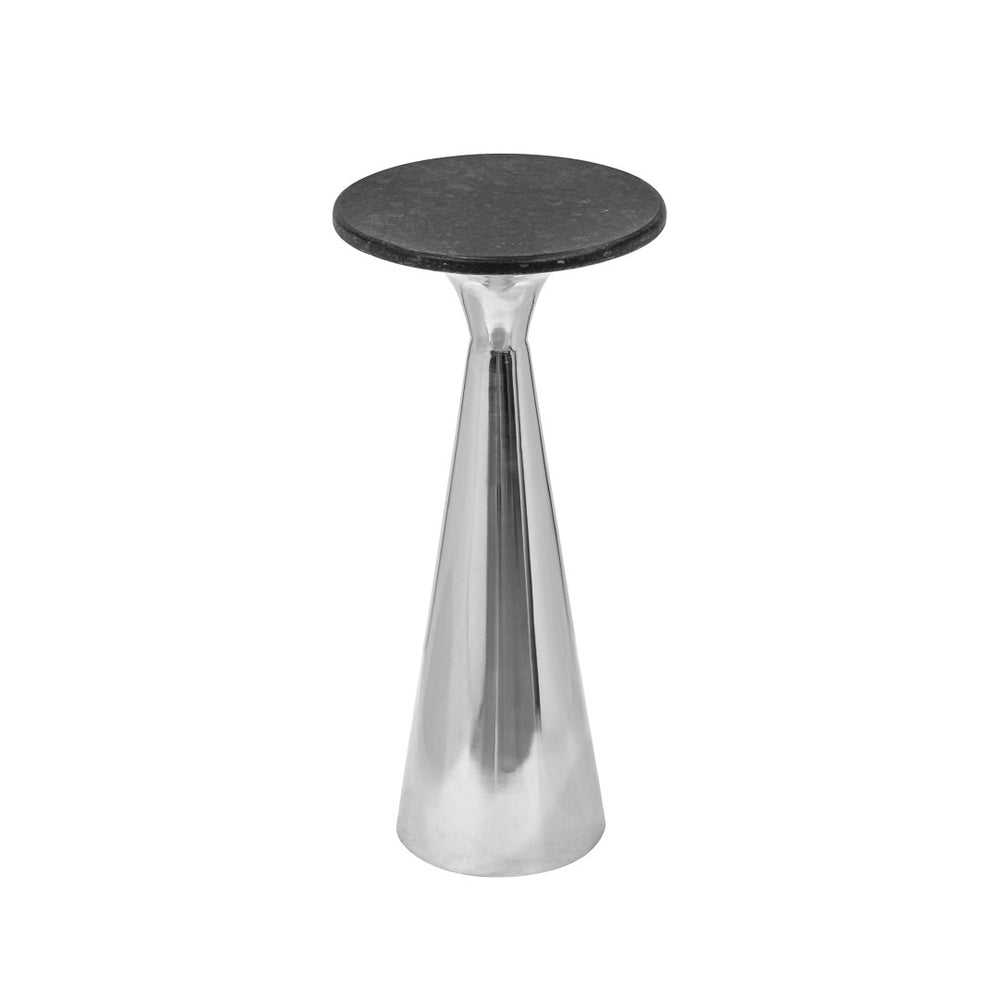 English Elm Silver Pedestal End Table with Polished Black Marble Top for Modern Living Spaces B346P515505
