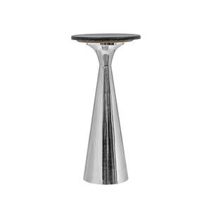 English Elm Silver Pedestal End Table with Polished Black Marble Top for Modern Living Spaces B346P515505