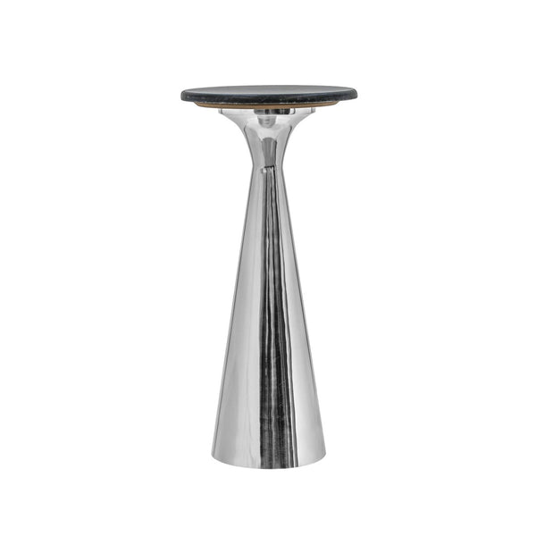 English Elm Silver Pedestal End Table with Polished Black Marble Top for Modern Living Spaces B346P515505