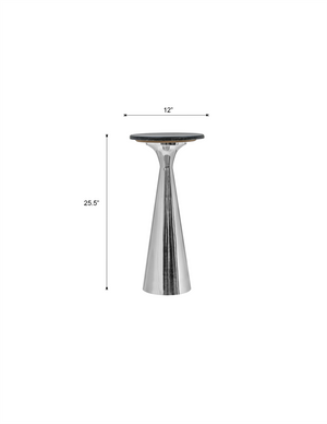 English Elm Silver Pedestal End Table with Polished Black Marble Top for Modern Living Spaces B346P515505