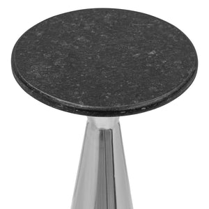 English Elm Silver Pedestal End Table with Polished Black Marble Top for Modern Living Spaces B346P515505