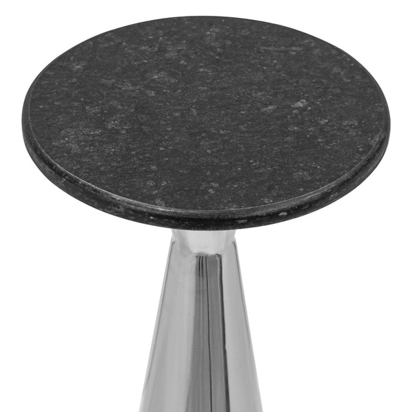 English Elm Silver Pedestal End Table with Polished Black Marble Top for Modern Living Spaces B346P515505