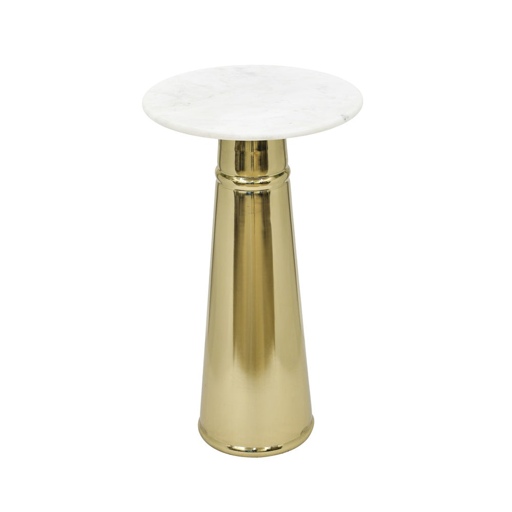 English Elm Gold Pedestal Accent Table with Genuine Marble Top for Modern Living Room Decor B346P515506