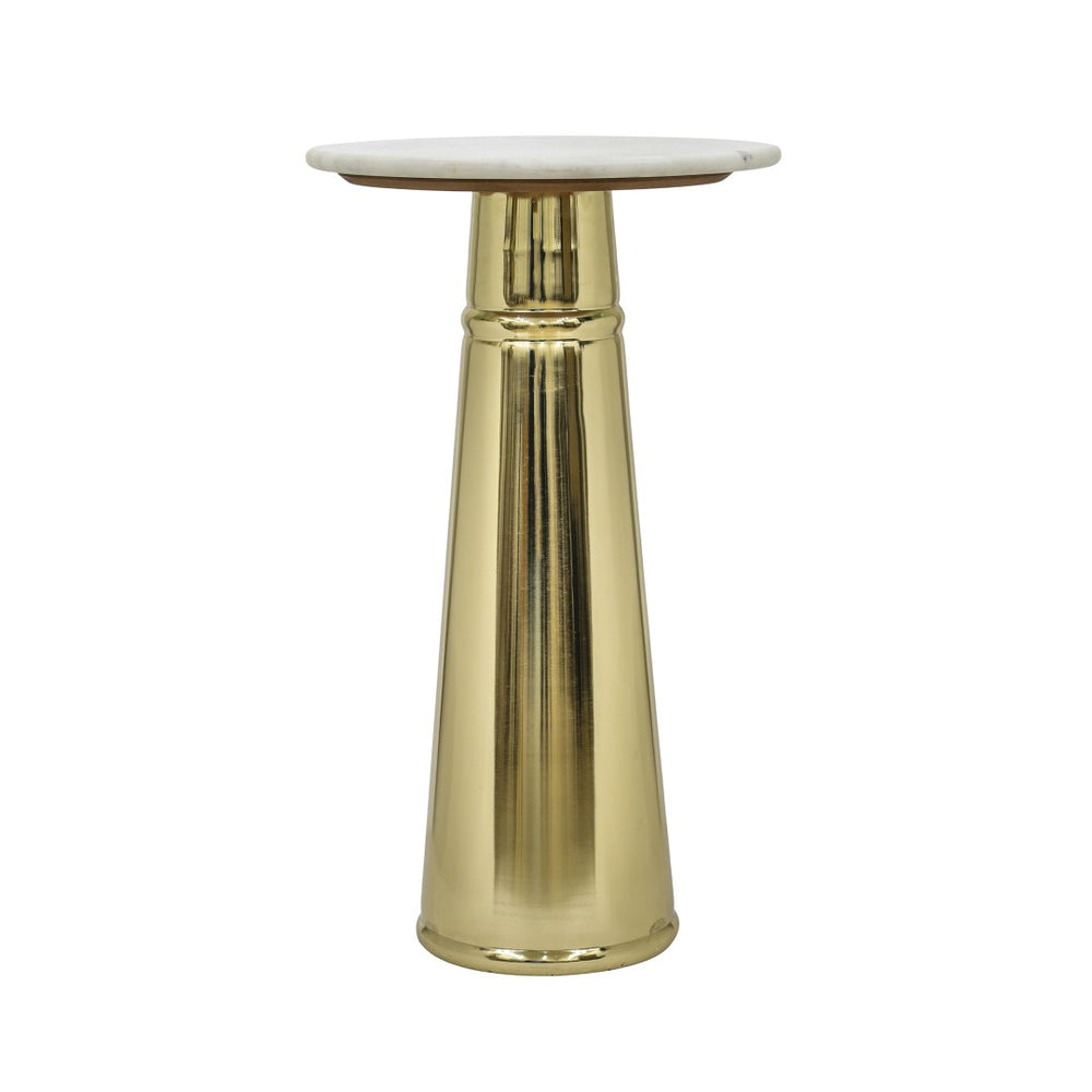 English Elm Gold Pedestal Accent Table with Genuine Marble Top for Modern Living Room Decor B346P515506